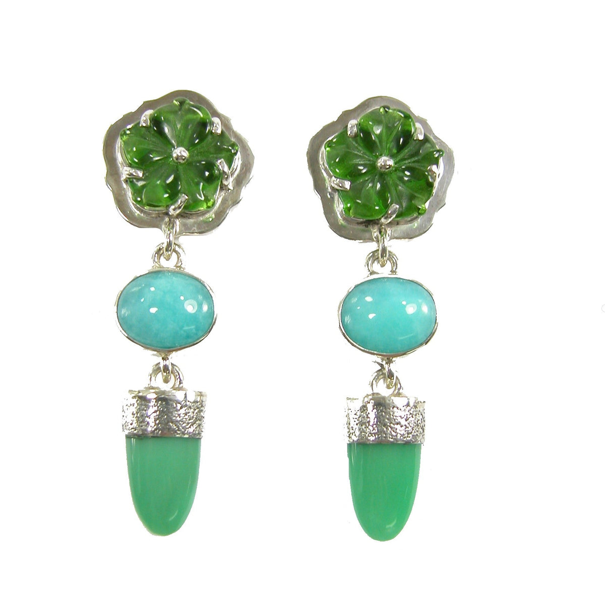 20741 Amazonite Chrysoprase Glass Sterling Silver Earring