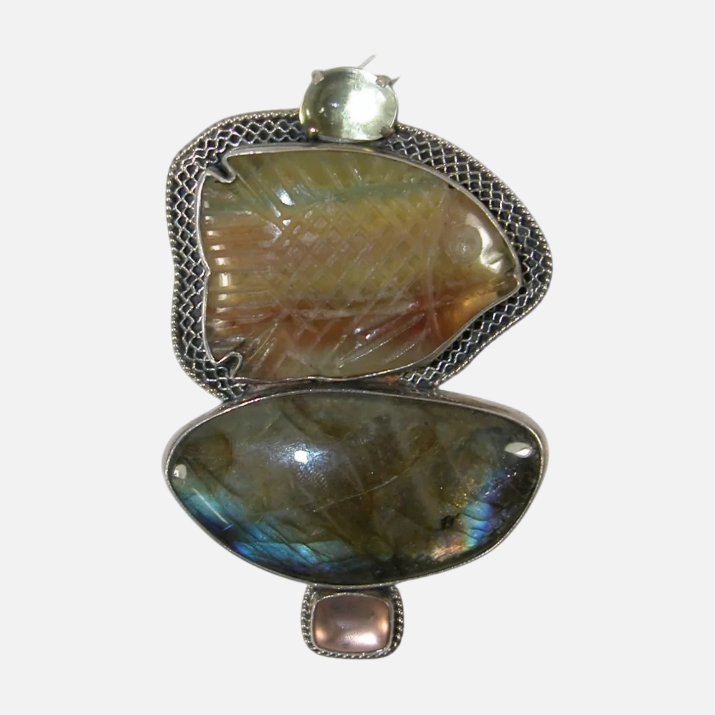 20775 Fluorite, Labradorite, Quartz Sterling Silver Pin / Pendant
