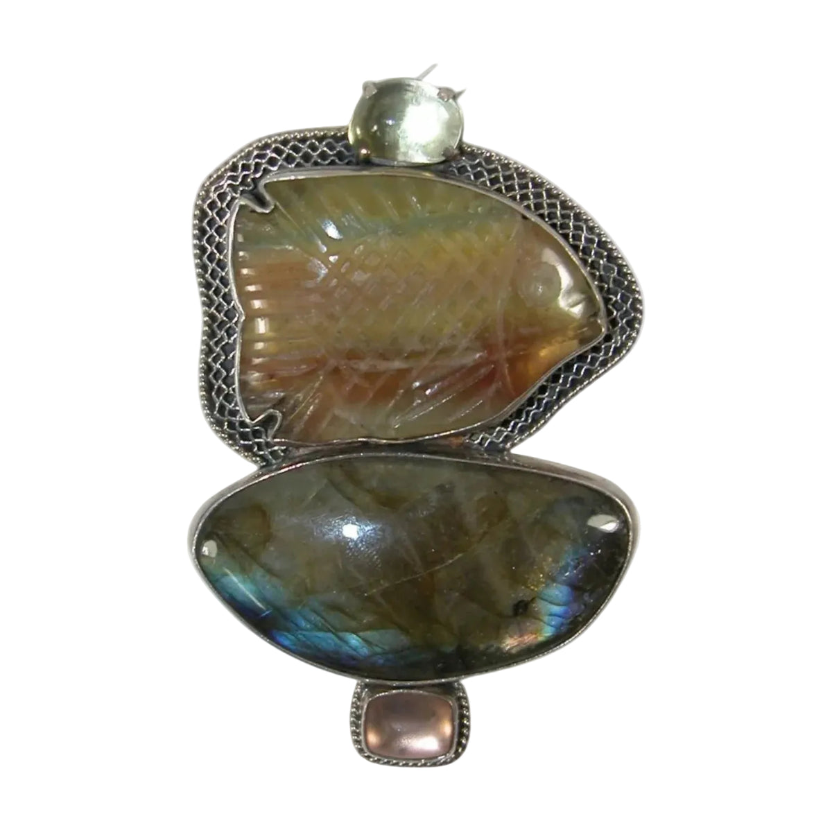 20775 Fluorite, Labradorite, Quartz Sterling Silver Pin / Pendant