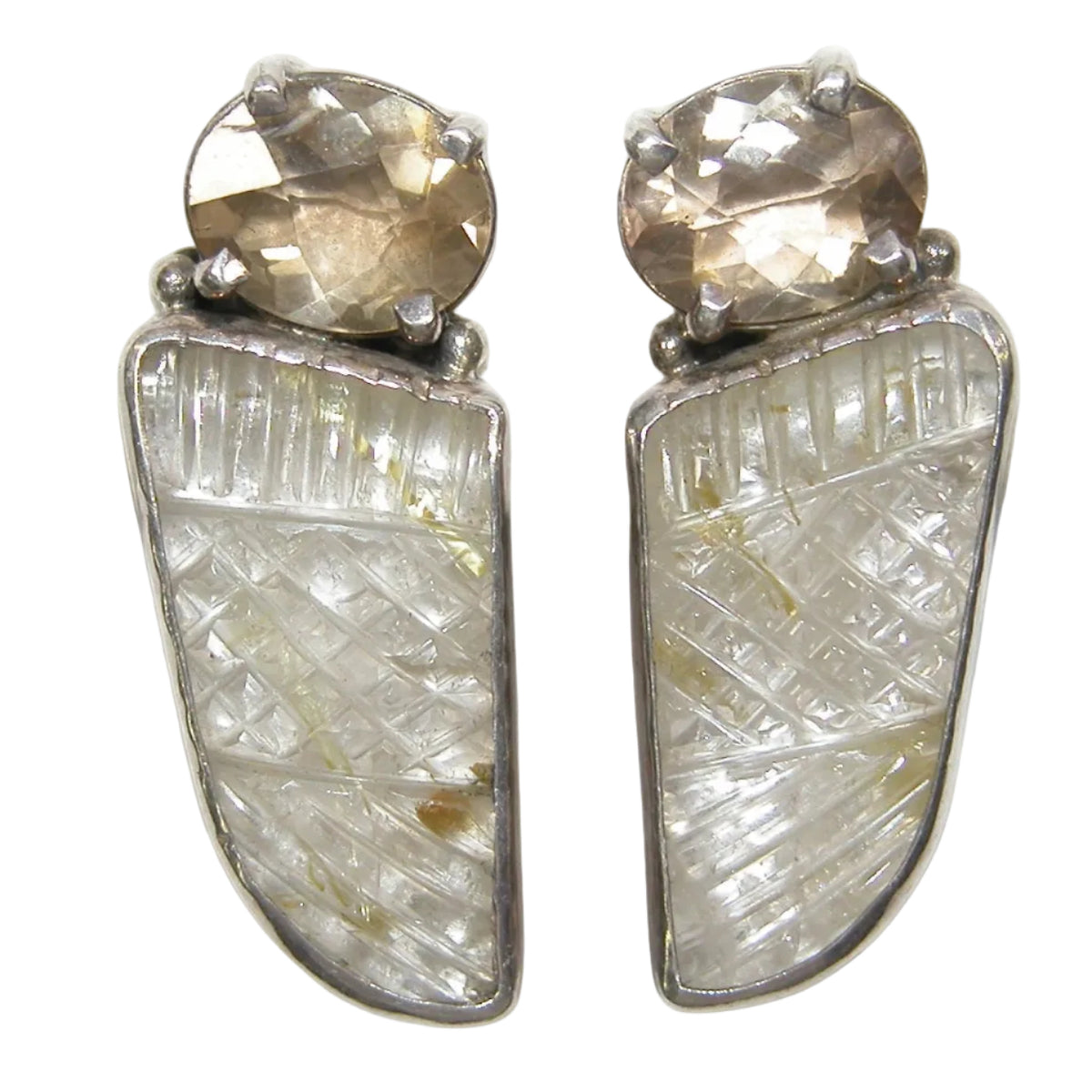 20836 Carved Quartz Sterling Silver Earrings