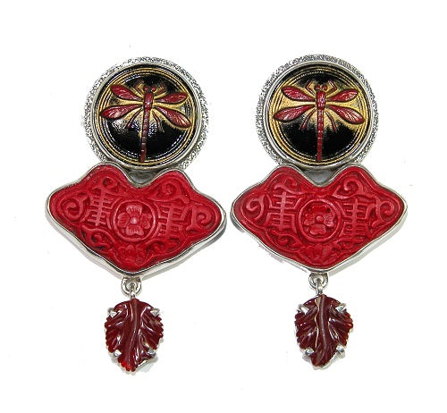 Cinnabar Dragonfly Sterling Silver Earring