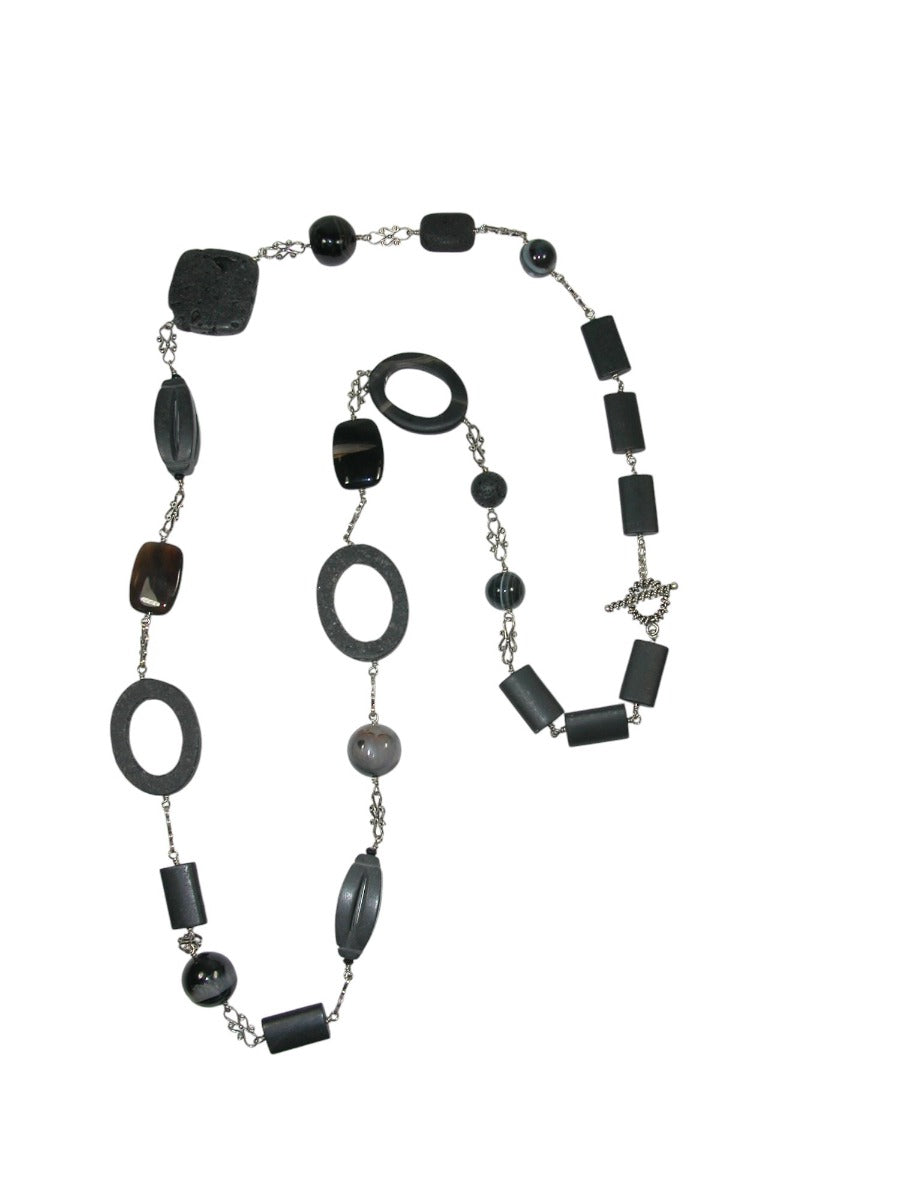 2096 Banded Agate and Lava Stone Necklace