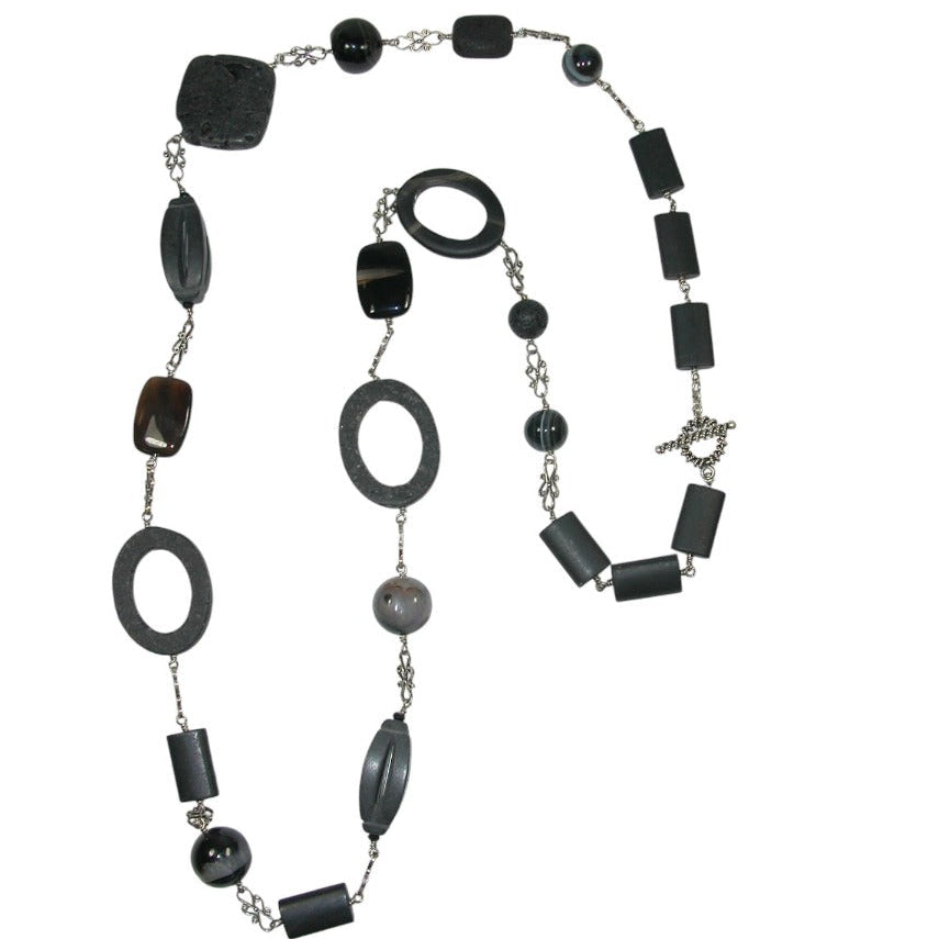 2096 Banded Agate and Lava Stone Necklace