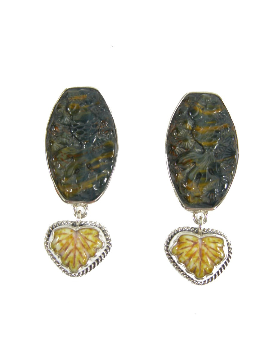 20991 Carved Tiger's Eye and Glass on Sterling Silver Earring