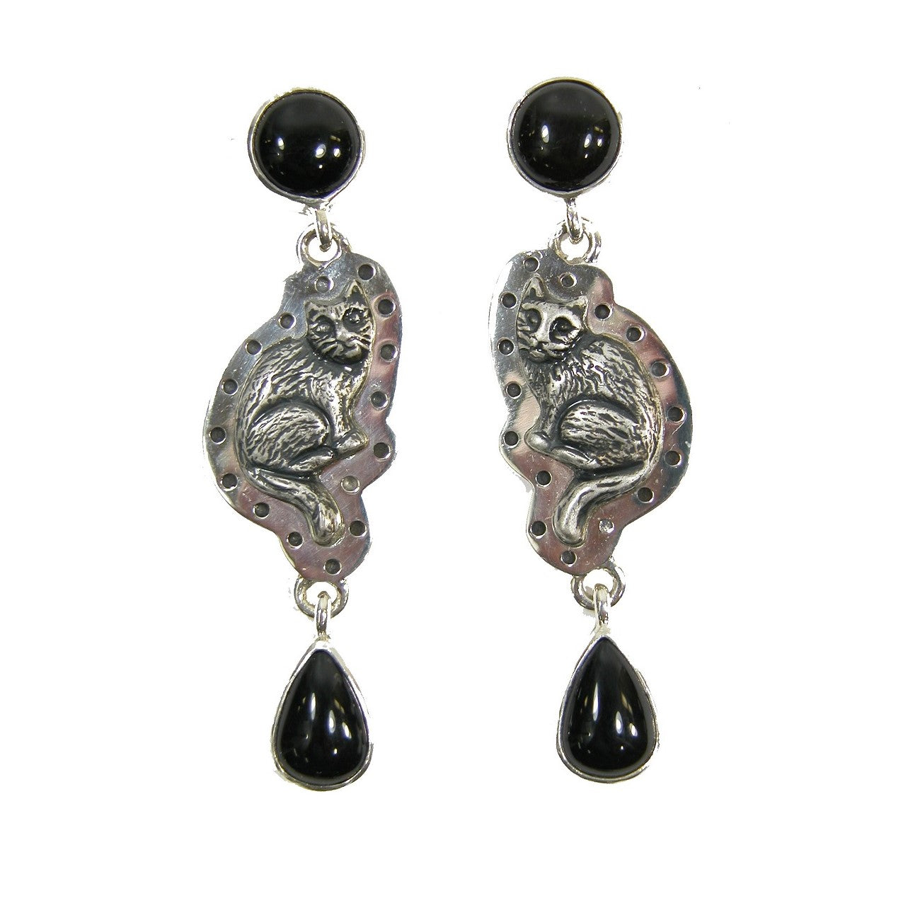21071 Black Onyx Cat Sterling Silver Earrings