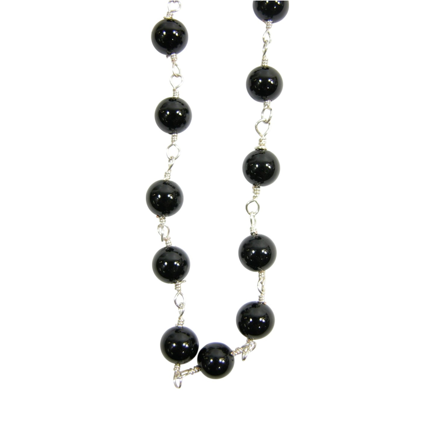 Black Onyx Beaded Sterling Silver Necklace