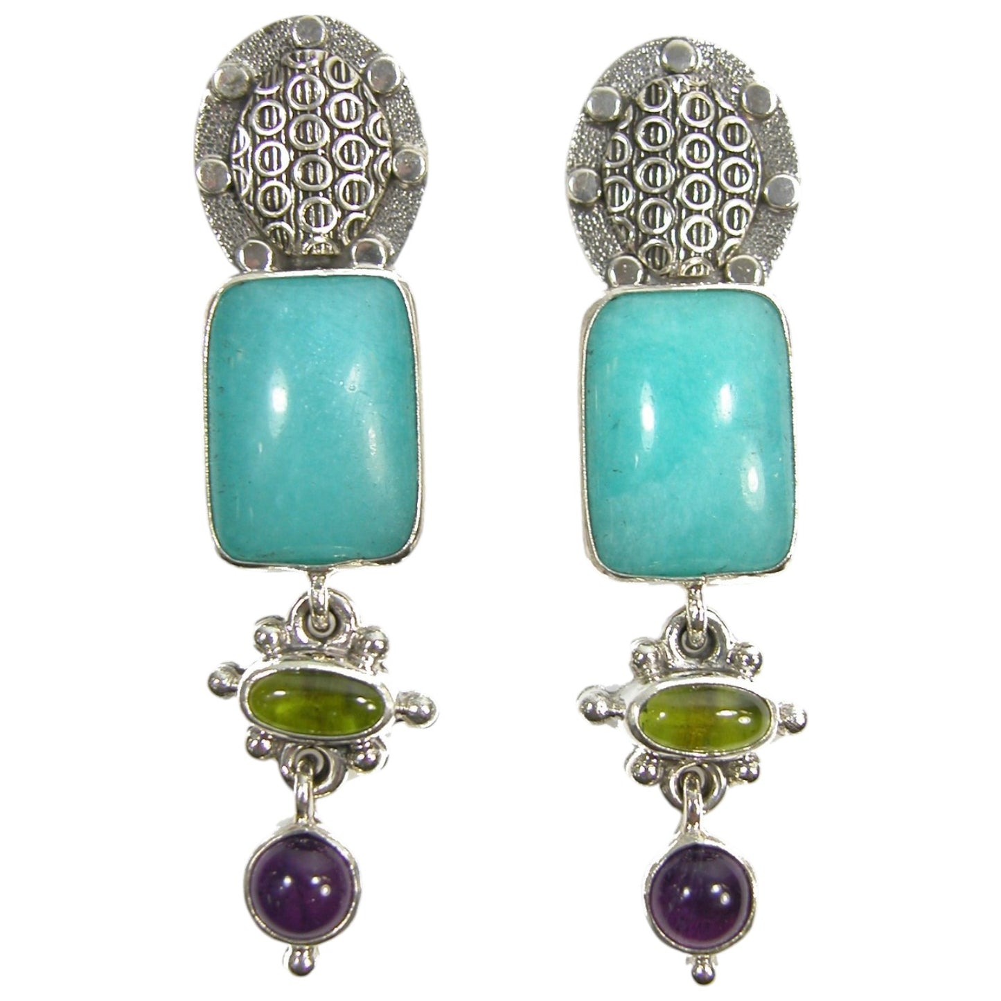 Turquoise, Amethyst, Peridot Sterling Silver Earrings
