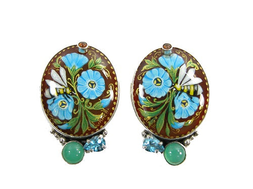 21106 Enameled Flower Sterling Silver Earrings