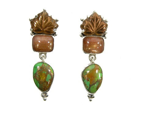 Turquoise Sunstone Leaf Sterling Silver Earring