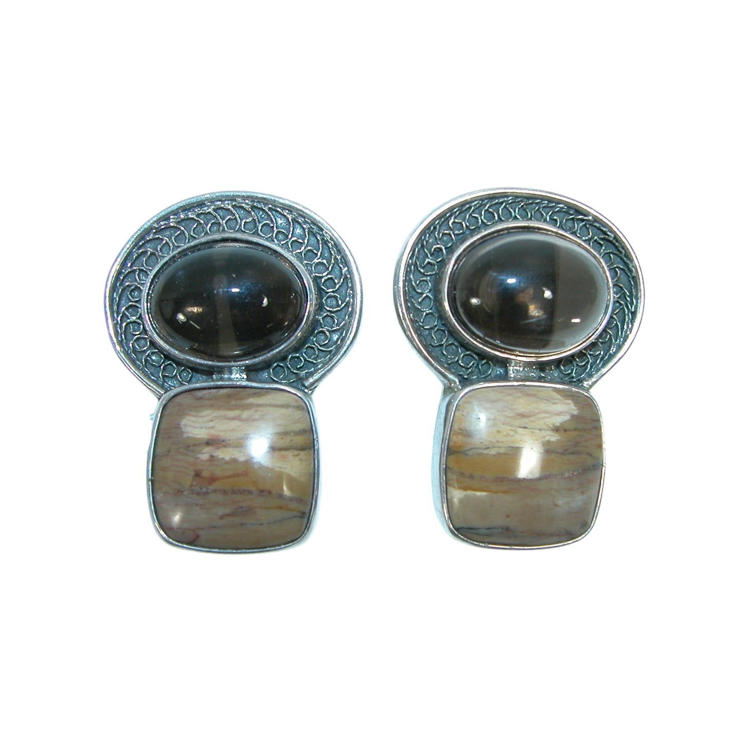 211X Smokey Quartz, Jasper Sterling Silver Earrings