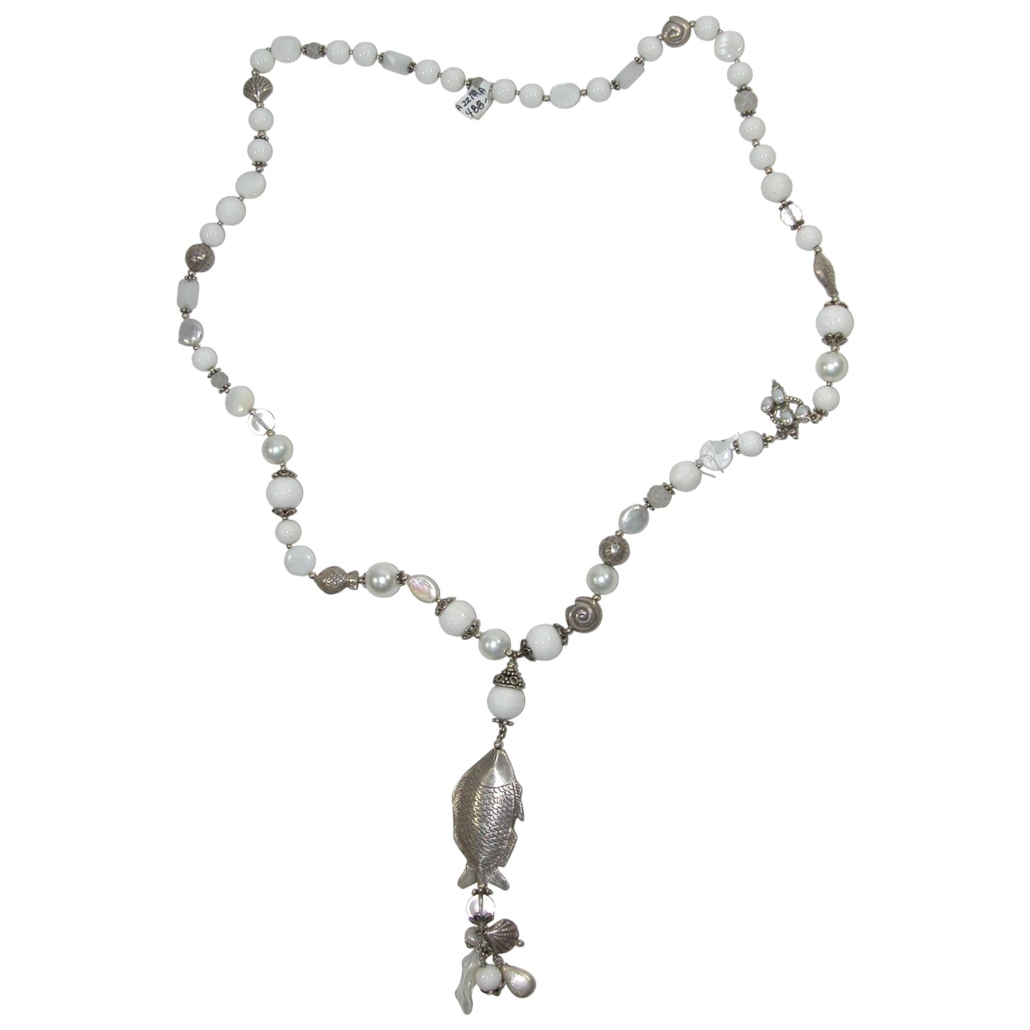 Freshwater Pearl Fish Extra Long Sterling Silver Necklace
