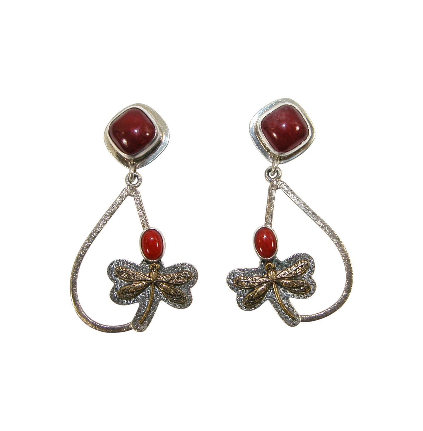 2226 Dragonfly Coral, Carnelian Sterling Silver Earrings