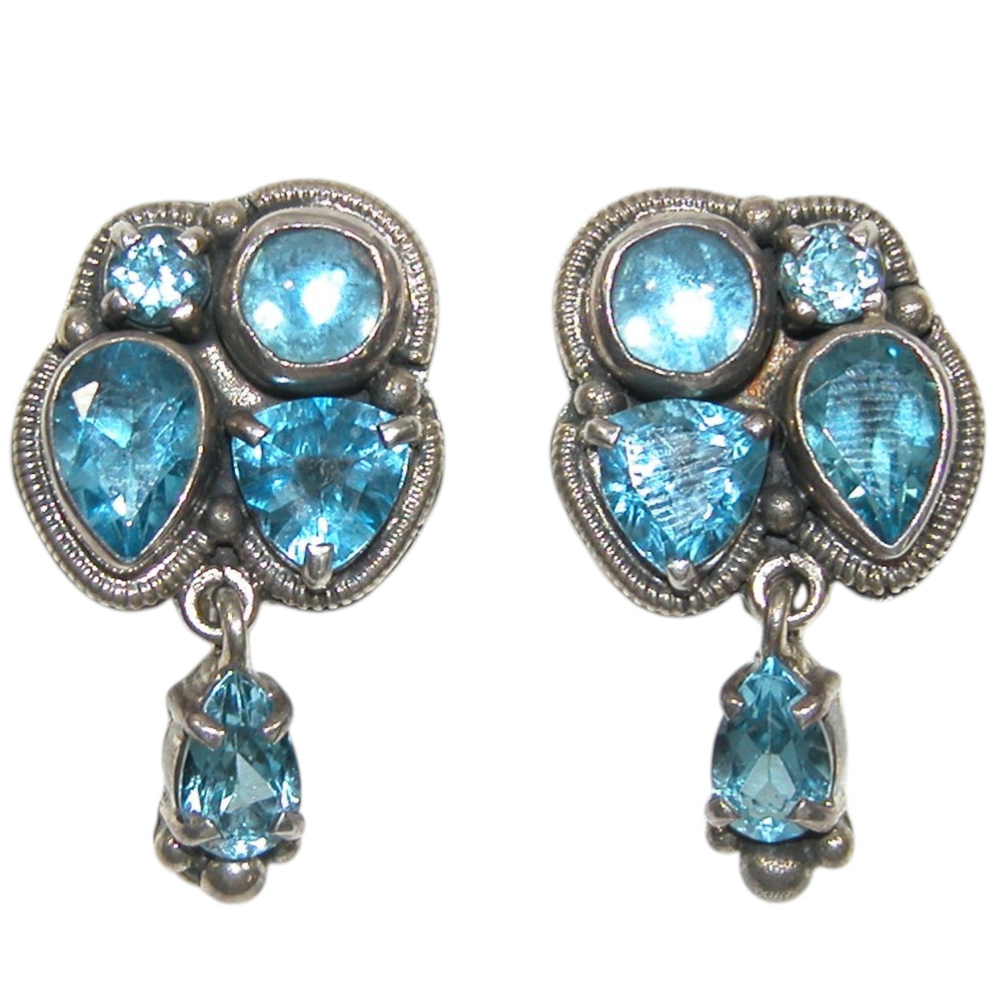 22288 Blue Topaz Cluster Sterling Silver Earrings