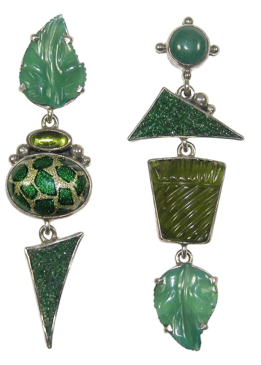 22313 Agate, Peridot, Uvarovite Sterling Silver Earrings