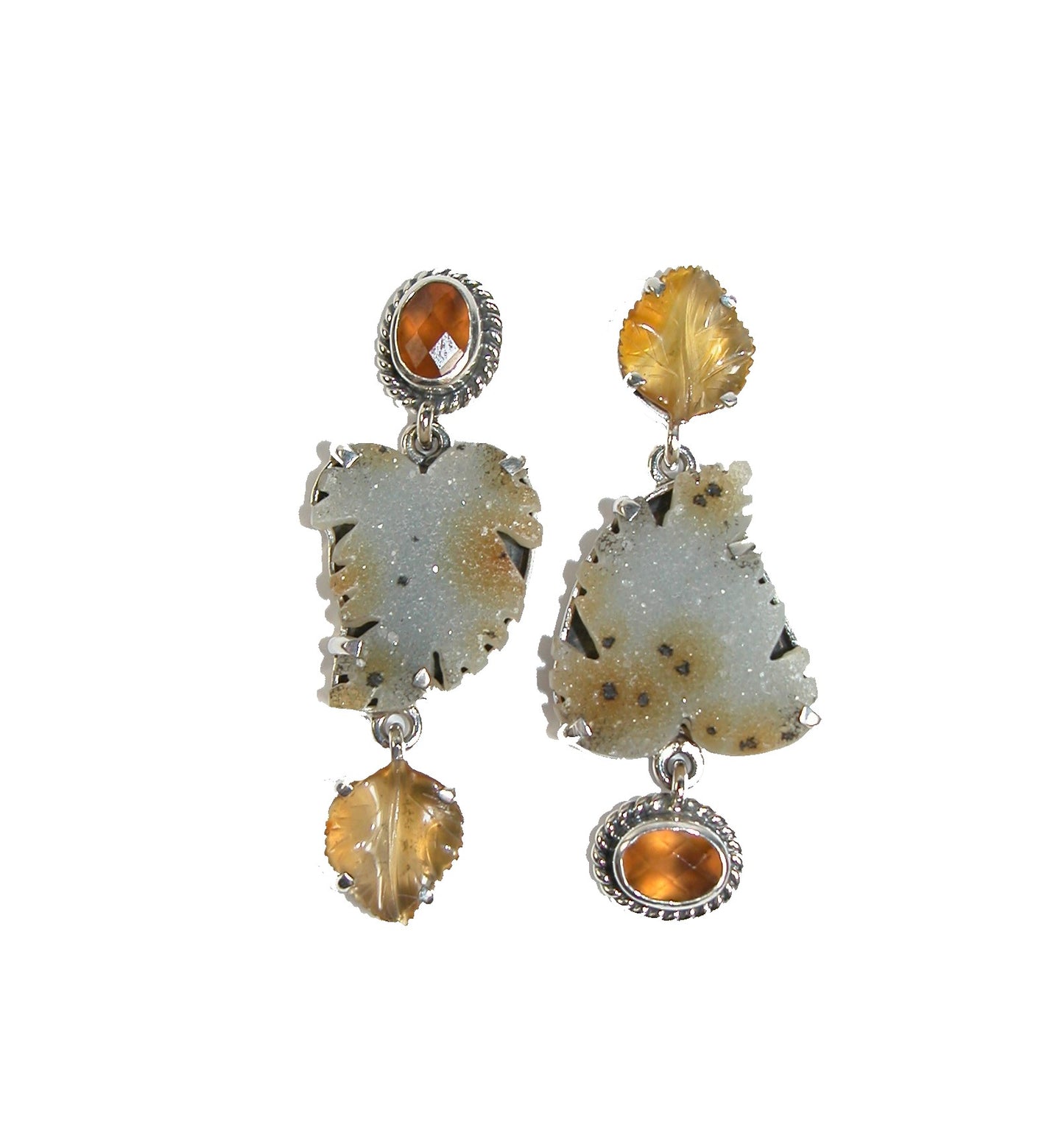 Natural Drusy Agate Citrine Sterling Silver Earring