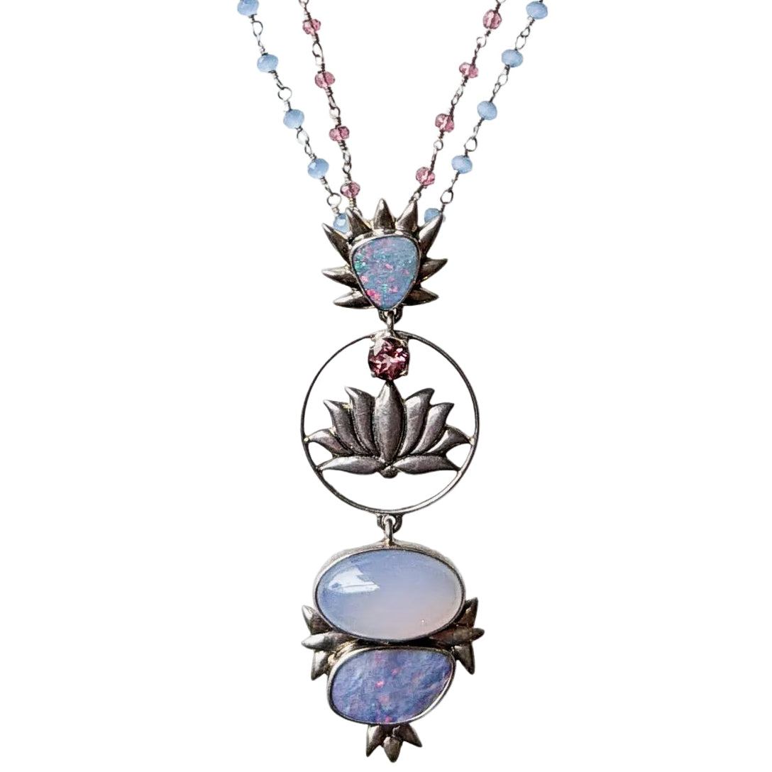 22328 Opal, Chalcedony, Quartz, Sterling Silver Lotus Necklace