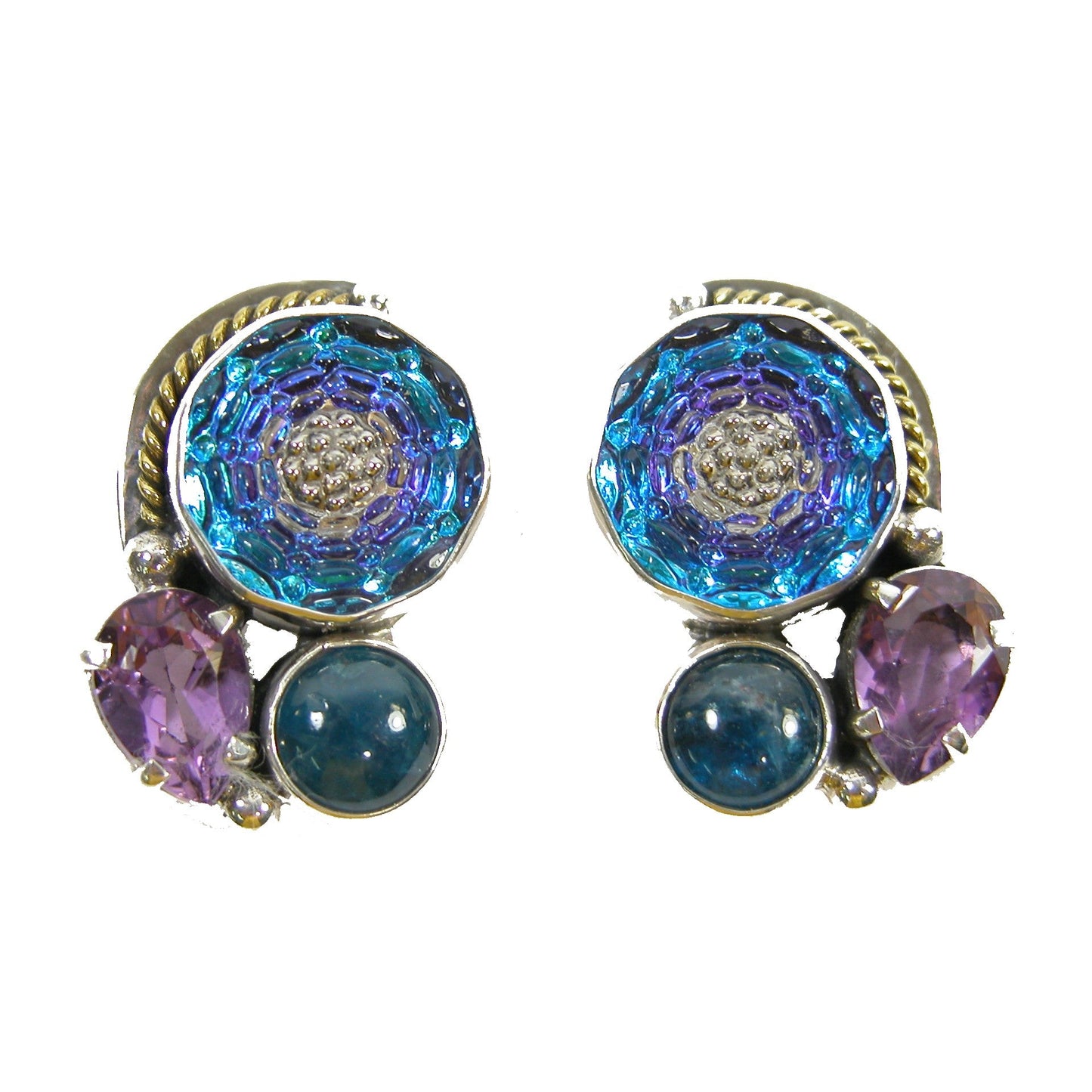 22343 Apatite, Amethyst, Vintage Czech Glass Sterling Silver Earrings