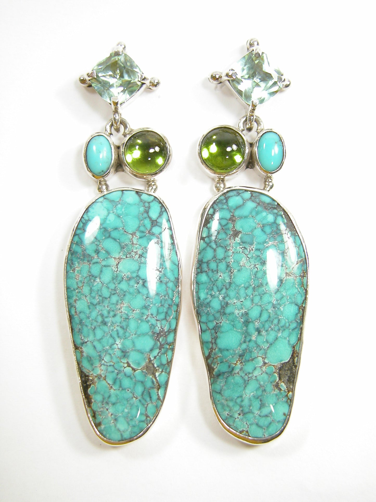 Green Amethyst Turquoise and Peridot on Sterling Silver