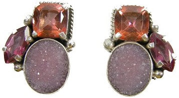 Purple Drusy Agate Quartz Sterling Silver Cluster Earring