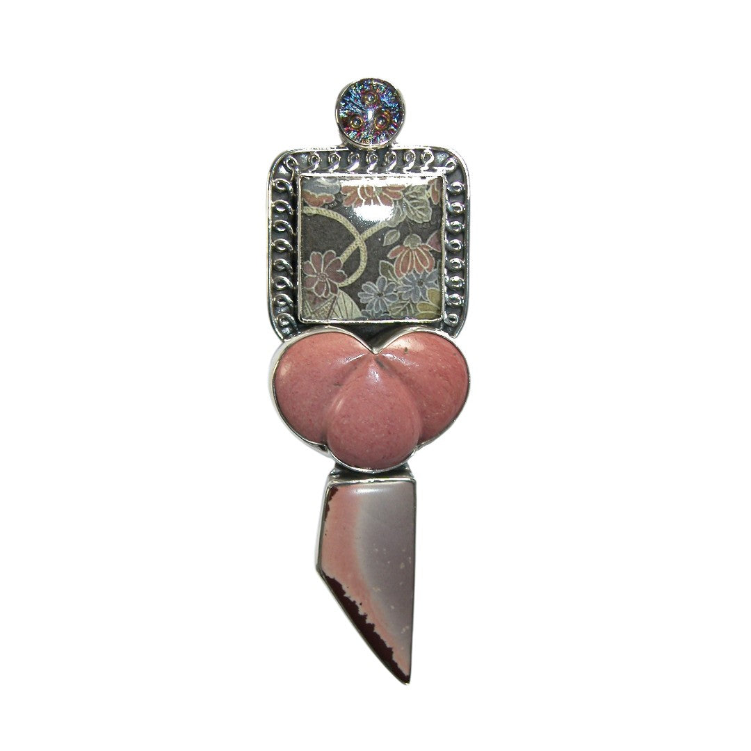 22487 Hand Made Tile, Czech Glass Sterling Silver Pin and Pendant