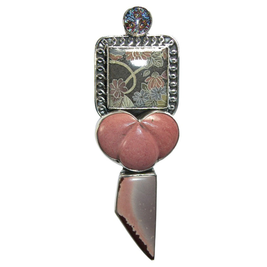 22487 Hand Made Tile, Czech Glass Sterling Silver Pin and Pendant