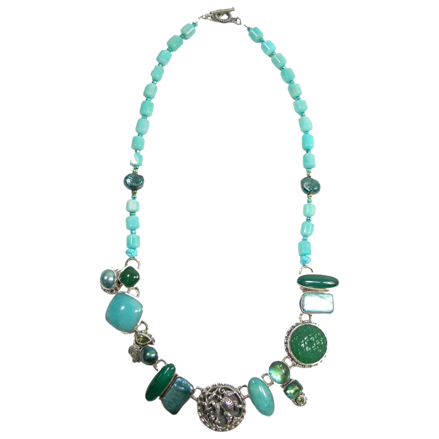 22513 Turtle Multi Gemstone Beaded Sterling Silver Necklace