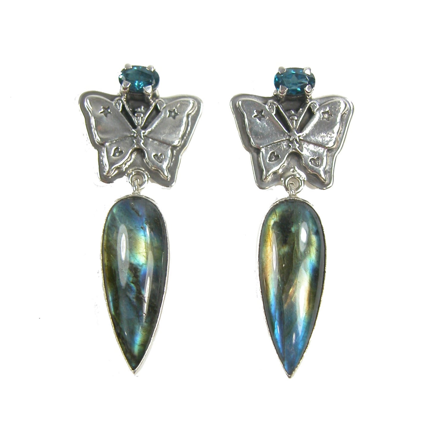 22561 Labradorite, Celestial Quartz Butterfly Dangle Sterling Silver Earrings