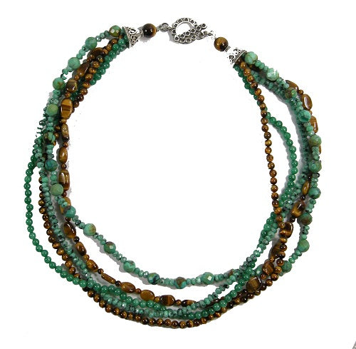 Tiger's Eye Green Onyx Toggle Clasp Necklace