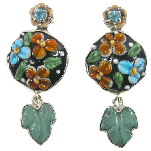 22715 Agate, Blue Topaz, Aventurine Sterling Silver Earrings