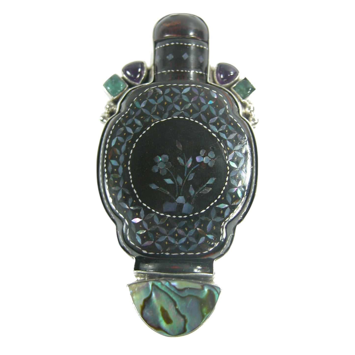 22719 Black Onyx with Mother of Pearl Inlay Sterling Silver Pin Pendant