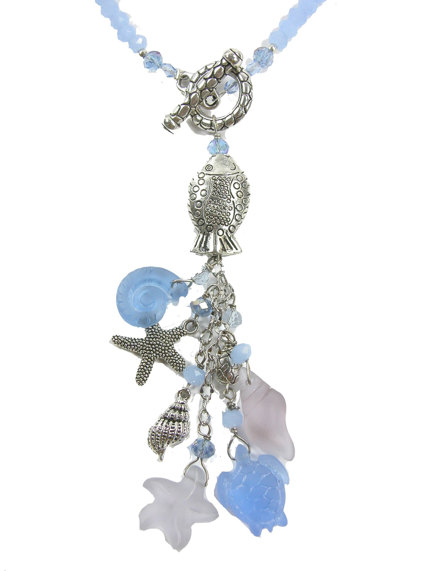 Purple Blue Glass Sea Life Tassel Necklace