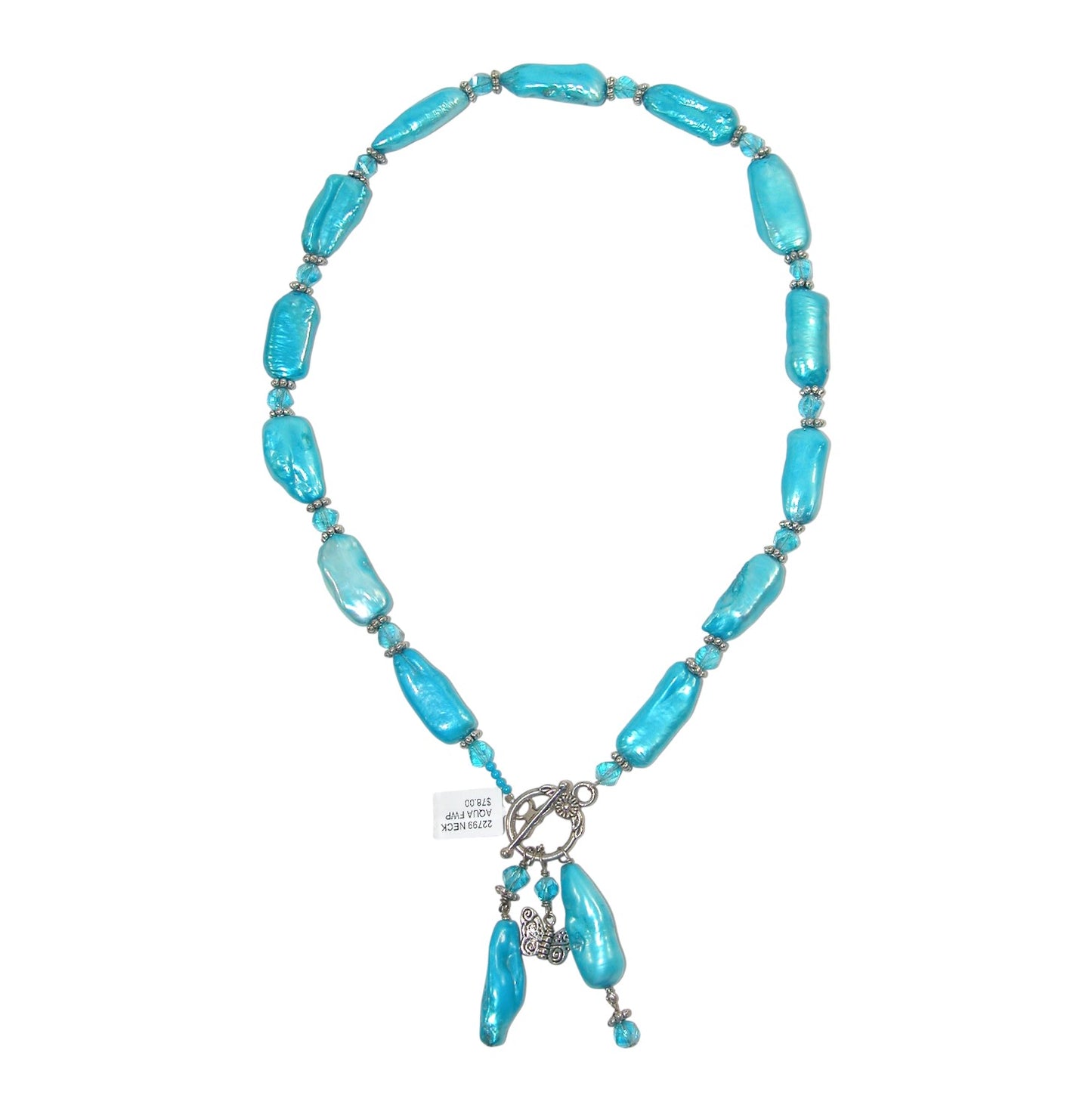 22799 Blue Freshwater Pearl Sterling Silver Necklace