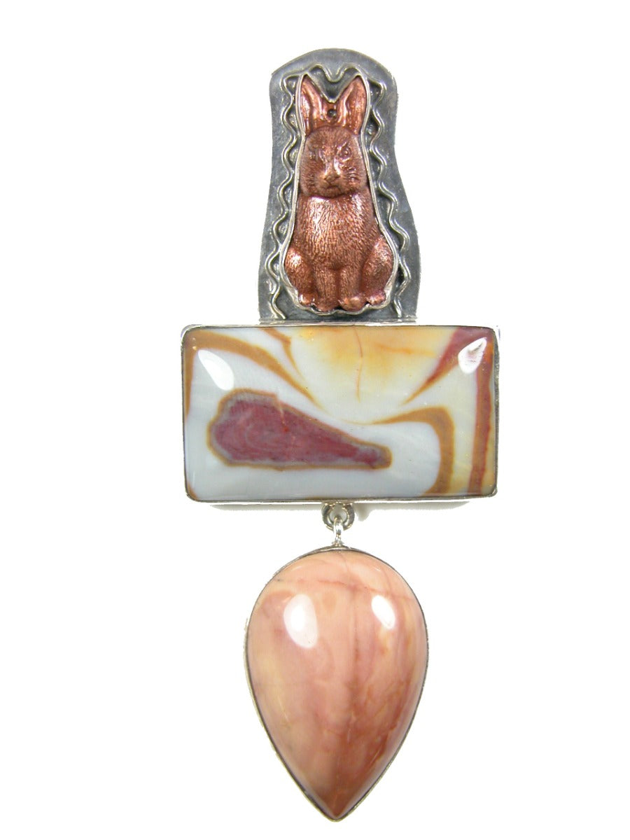 Bunny Brass Agate Jasper Sterling Silver Pin Pendant