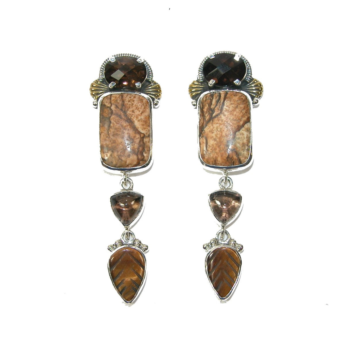 22875 Cognac Topaz Quartz Tiger's Eye Drop Earrings