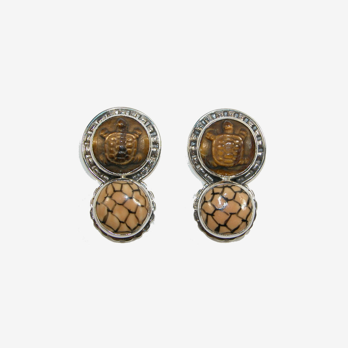 22878 Carved Tiger's Eye, Ceramic Earrings