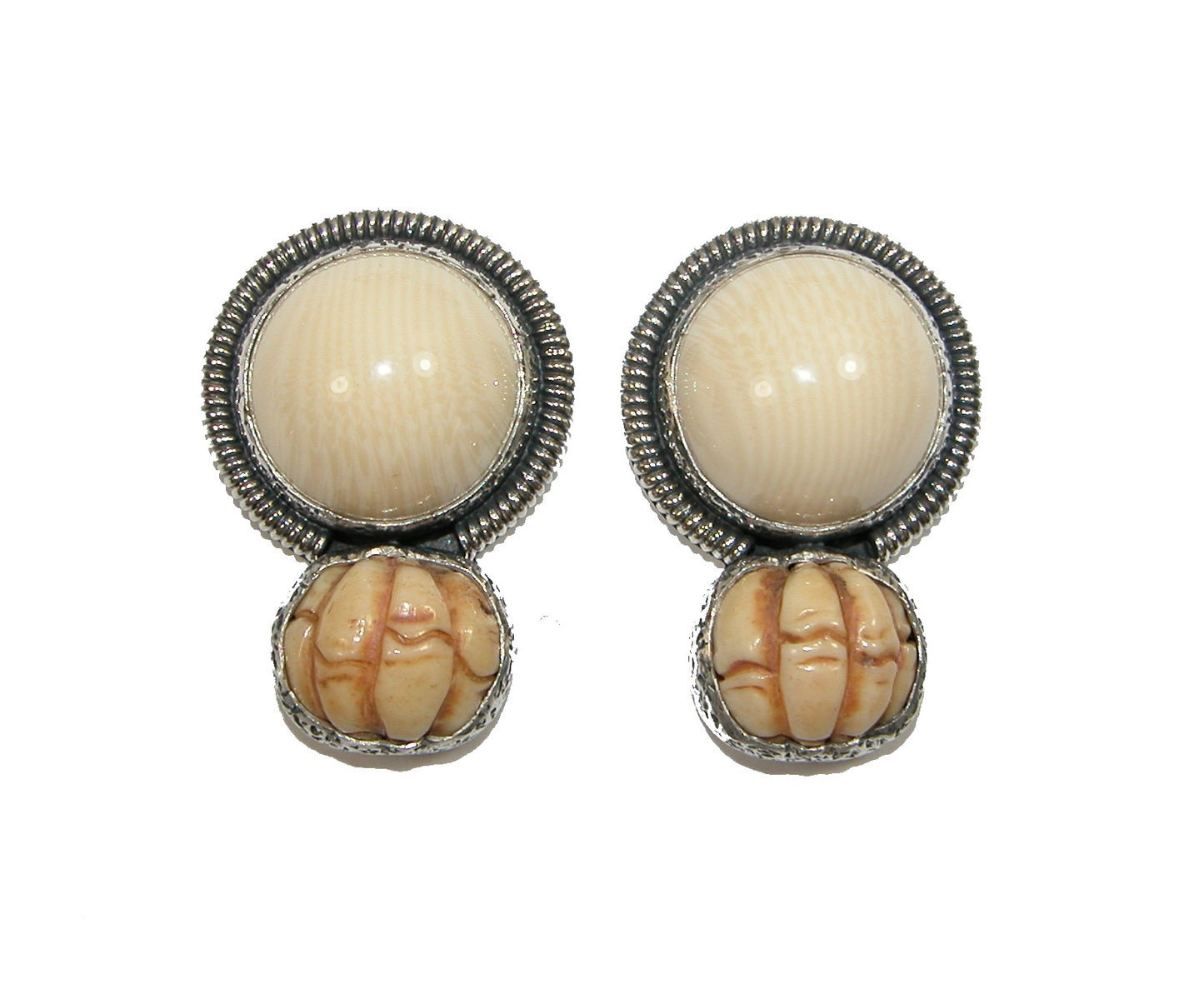 22879 Hand Carved Bone Sterling Silver Earrings