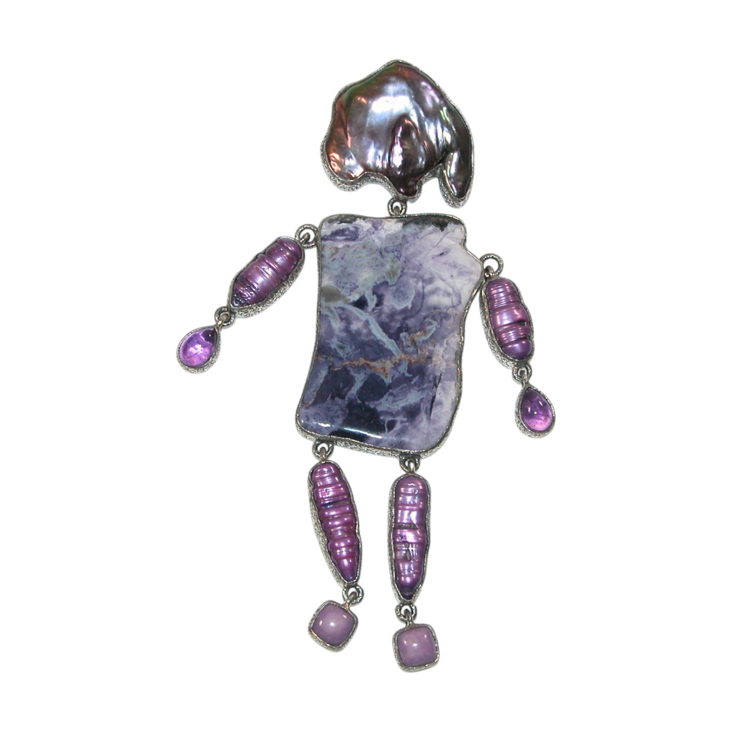 Mother of Pearl, Amethyst Woman Sterling Silver Pin and Pendant