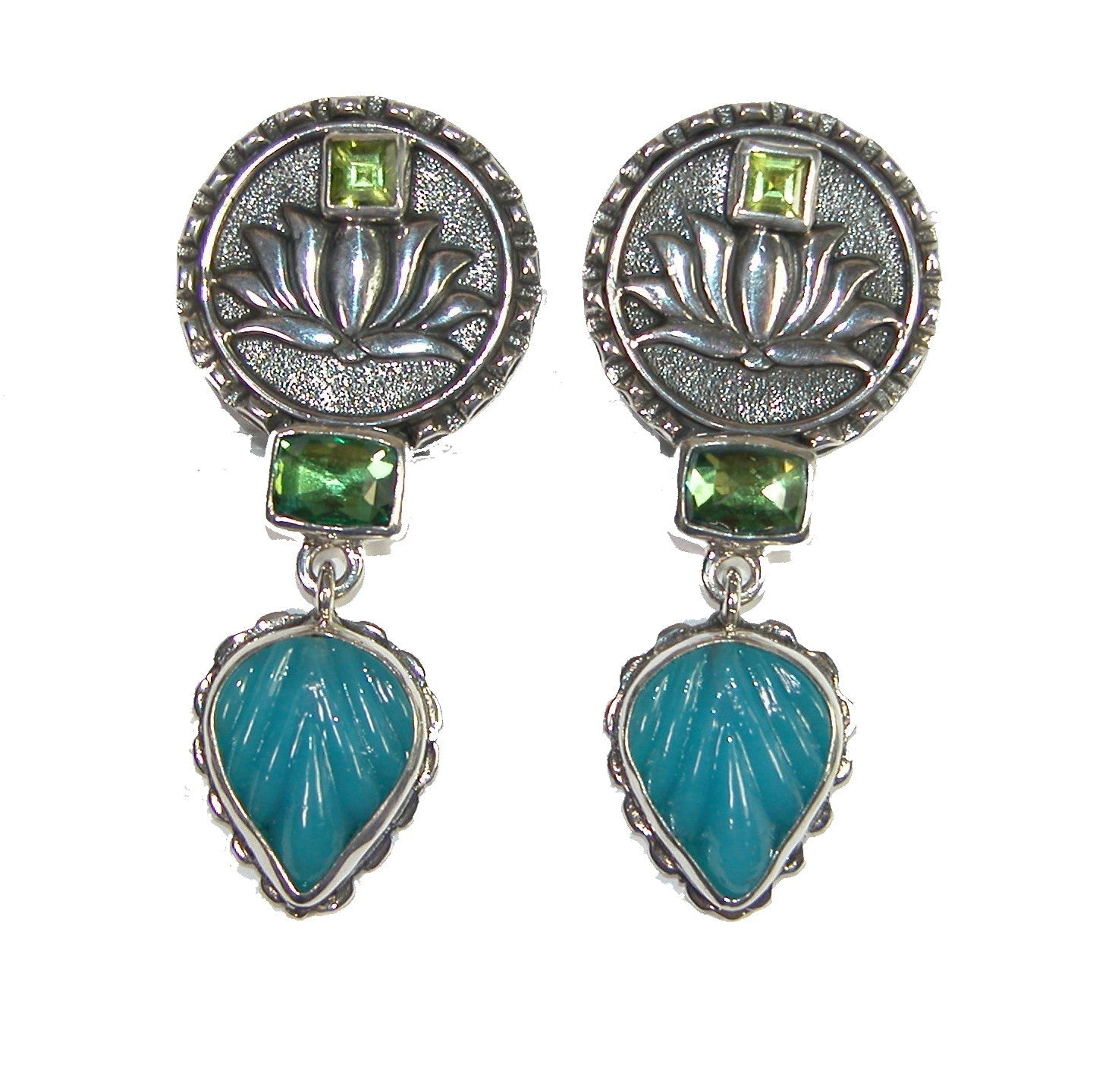 28053 Lotus, Celestial Quartz, Peridot Sterling Silver Earrings
