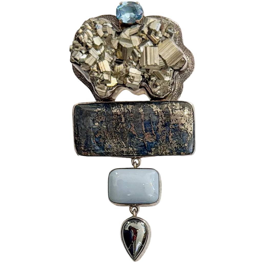 28062 Natural Pyrite, Slade Pyrite, Chalcedony Pin / Pendant
