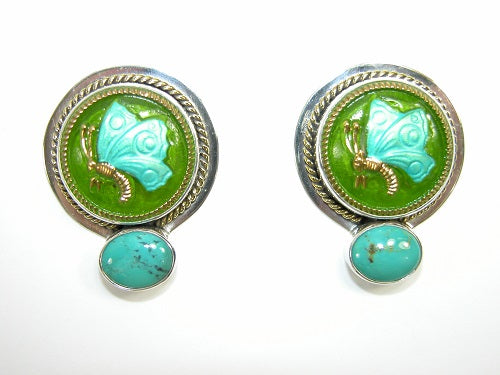 Czech Glass Butterfly Turquoise Sterling Silver Earring