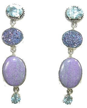 Blue Topaz Drusy Agate Sterling Silver Dangle Earring