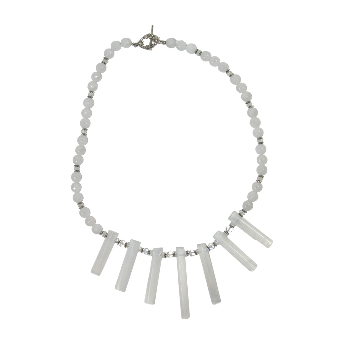 Selenite, Moonstone Beaded Sterling Silver Necklace