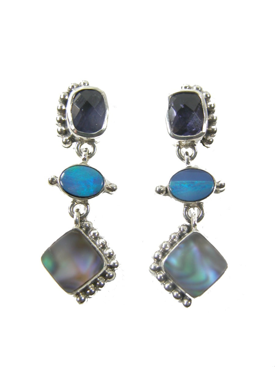 Iolite Opal Abalone Sterling Silver Earring