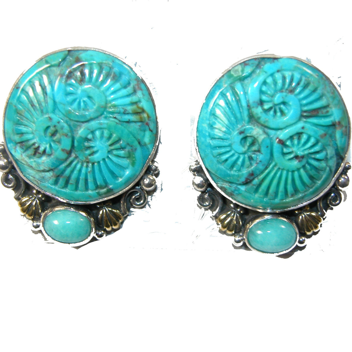 29344 Carved Turquoise, Amazonite Sterling Silver Earrings