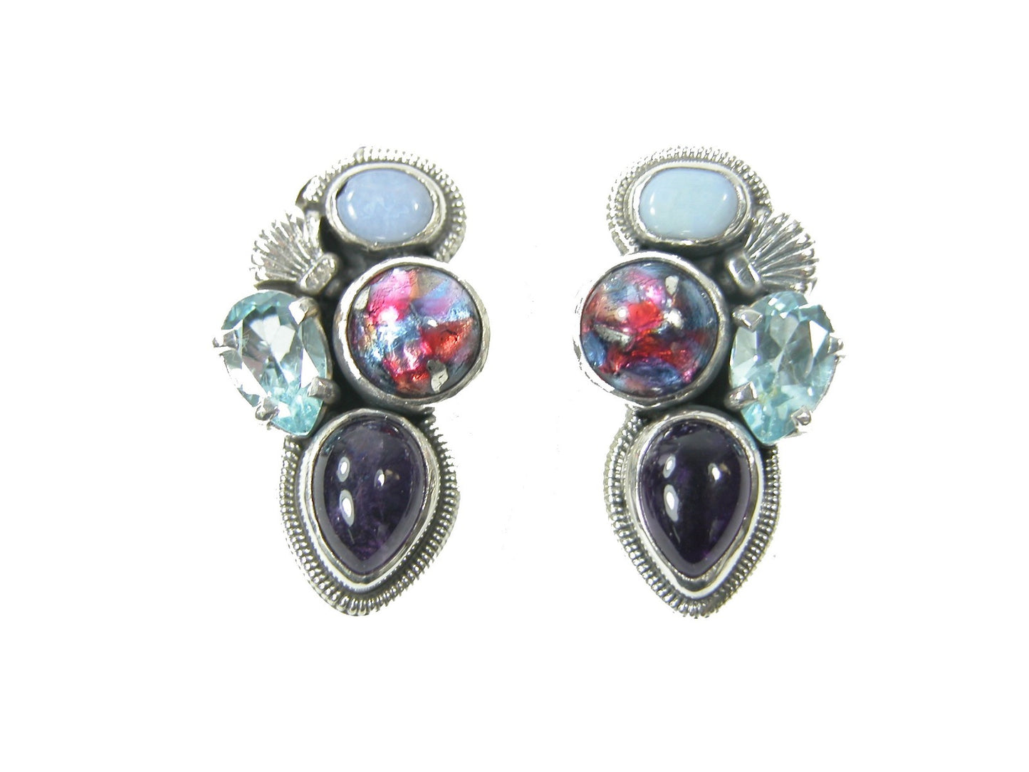 29396 Amethyst Dichroic Glass Blue Topaz Sterling Silver Earrings