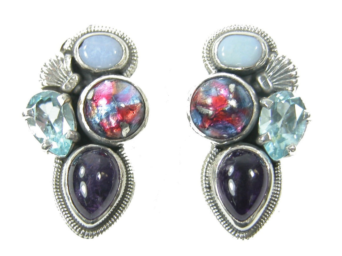 29396 Amethyst Dichroic Glass Blue Topaz Sterling Silver Earrings