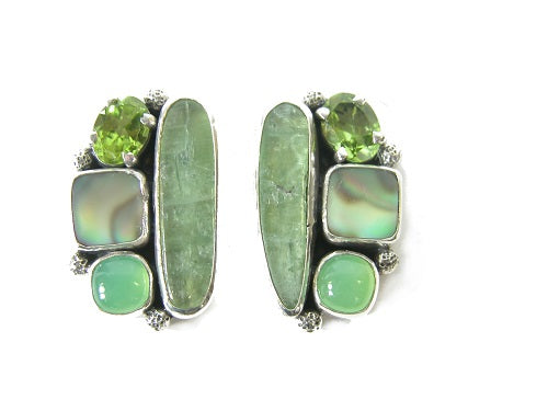 29411 Prehnite Chrysoprase Cluster Sterling Silver Earrings