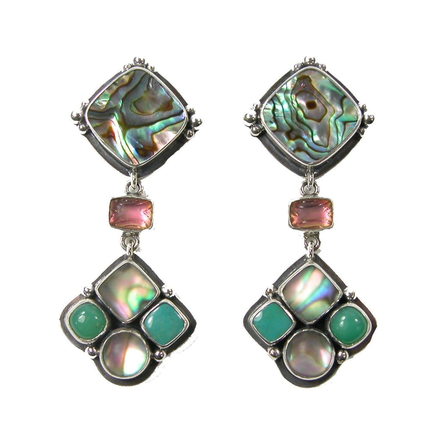 Abalone Sterling Silver Cluster Drop Earrings