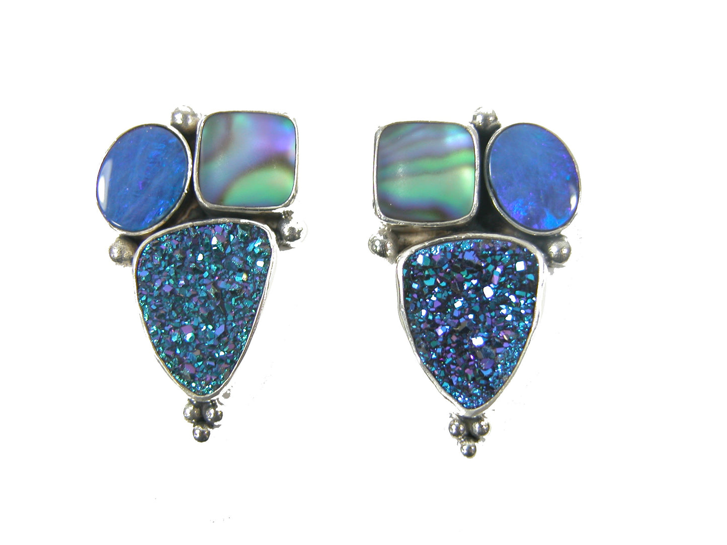 Opal Cluster Sterling Silver Earring