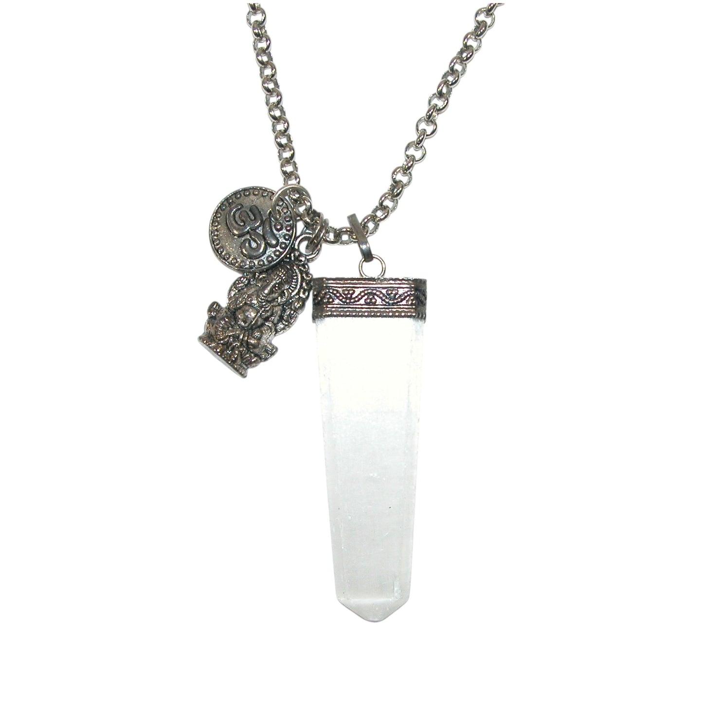 29474 Selenite Ohm Charm Sterling Silver Necklace